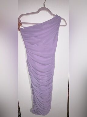 Lulu's Lilac One-Shoulder Ruched Midi Dress